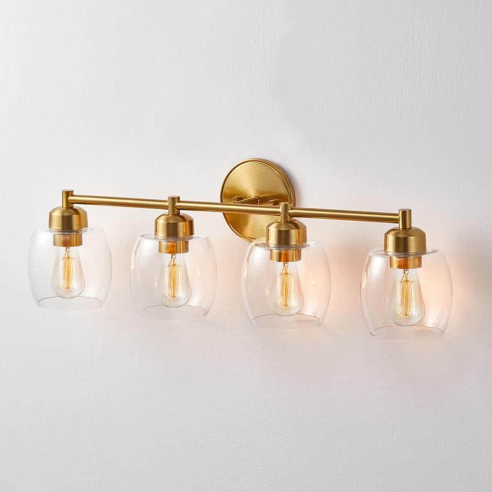 KAWOTI 4-Light Bathroom Light Fixtures, Antique Brass Vanity Wall Lamps over Mirror Bedroom Living Room Hallway