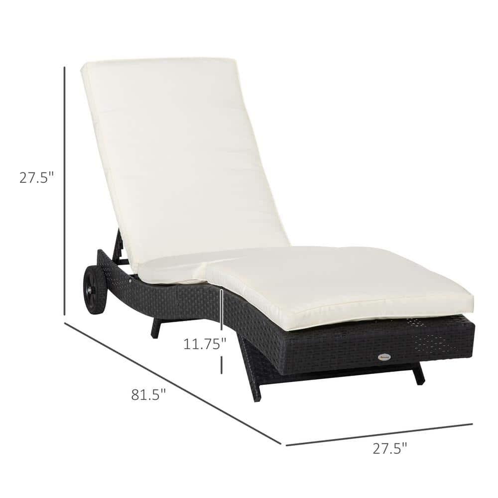 Outsunny Patio Wicker Chaise Lounge Chair, Outdoor PE Rattan Sun lounger w/ 5-Level Adjustable Backrest & 2 Wheels for Easy Movement, Off-white