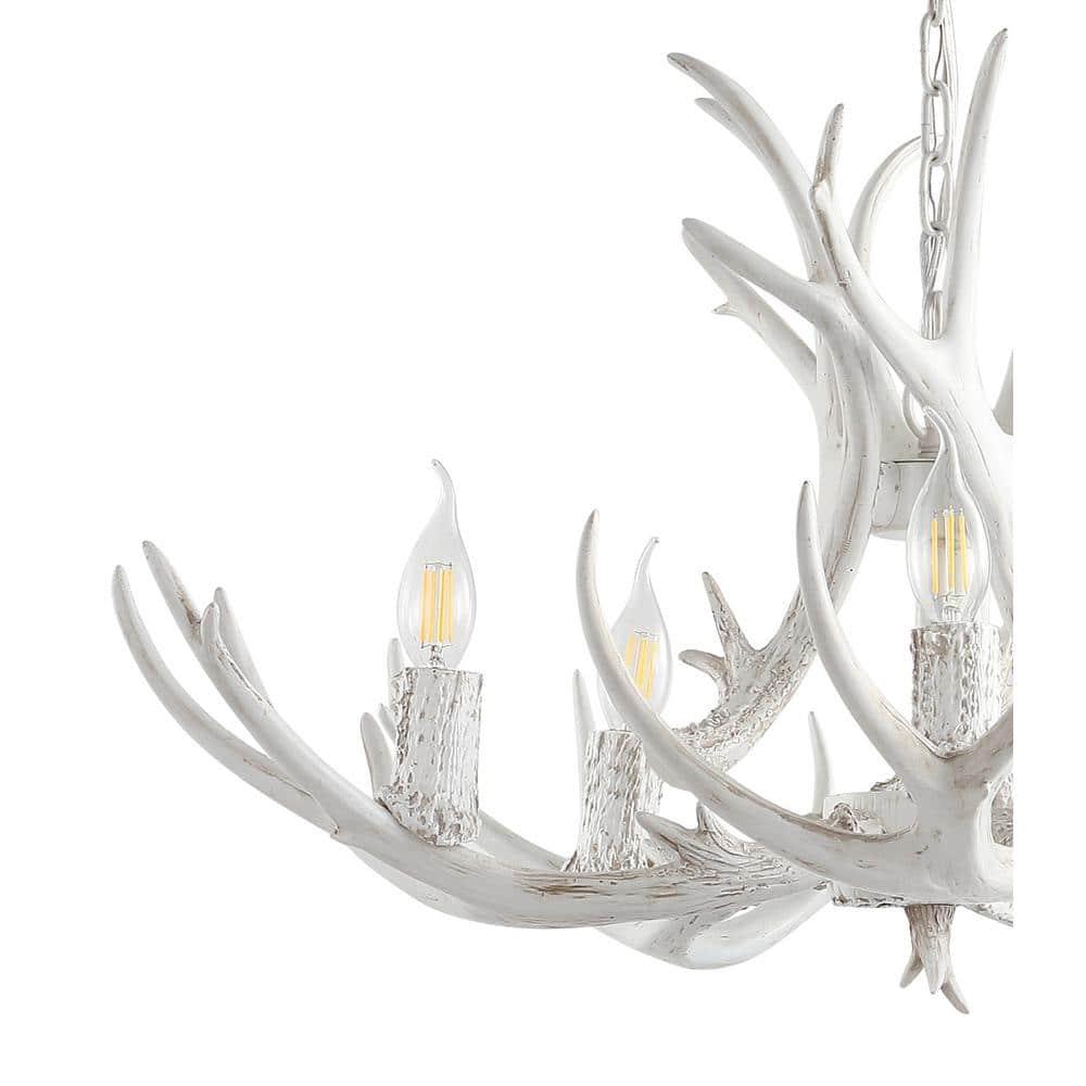 JONATHAN Y Eldora 30" Adjustable Resin Antler 5-Light LED Chandelier, White