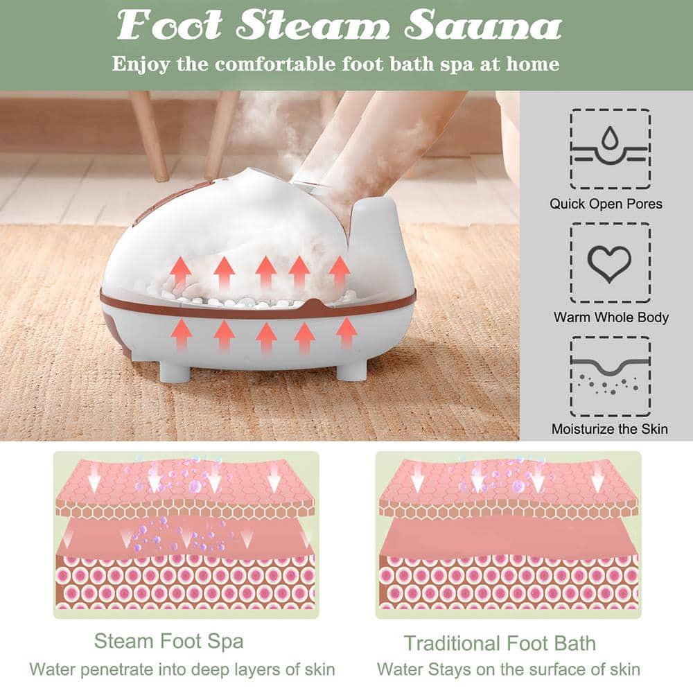 Costway Steam Foot Spa Bath Massager Foot Sauna Care w/ Heating Timer Electric Rollers Brown