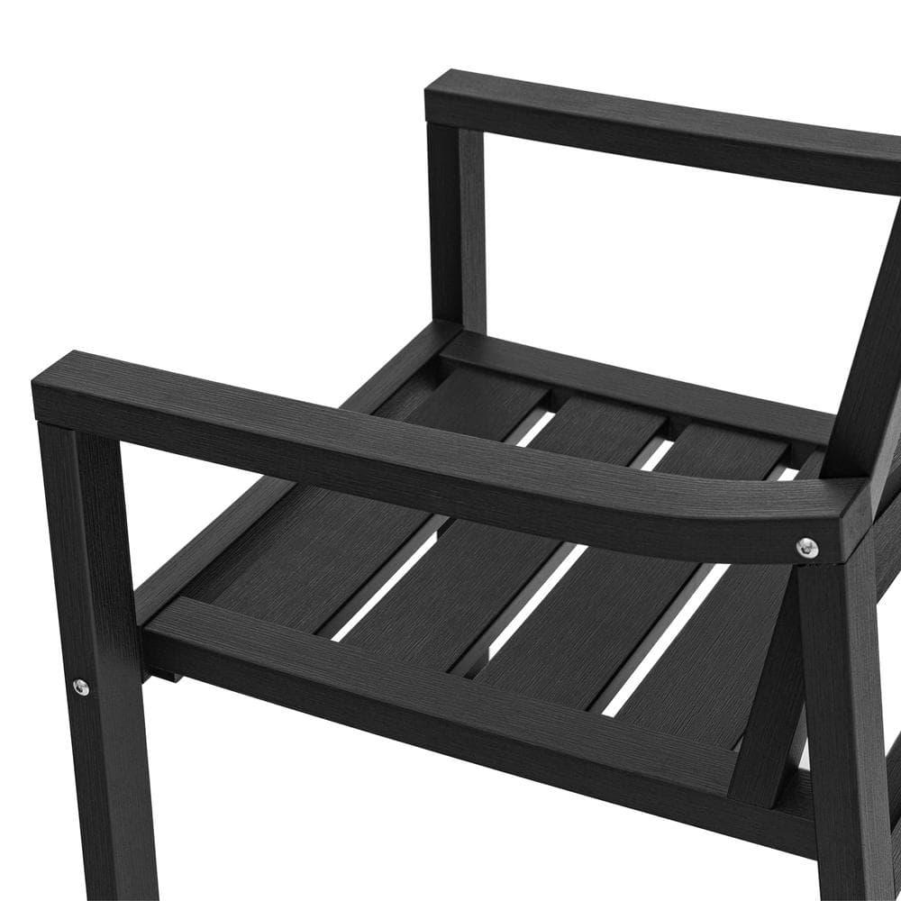 Black Square-Leg Plastic HDPS Outdoor Dining Chairs All-Weather Indoor Outdoor Patio Dining Chairs with Armrest(4-pack)