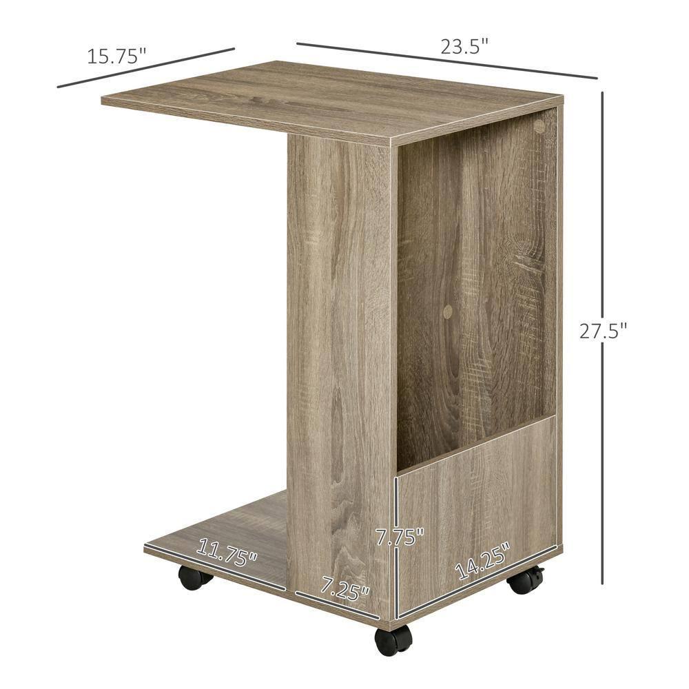 HOMCOM C-Shaped Sofa Side Table Mobile End Table with Storage and Wheels for Living Room, Bedroom, Office