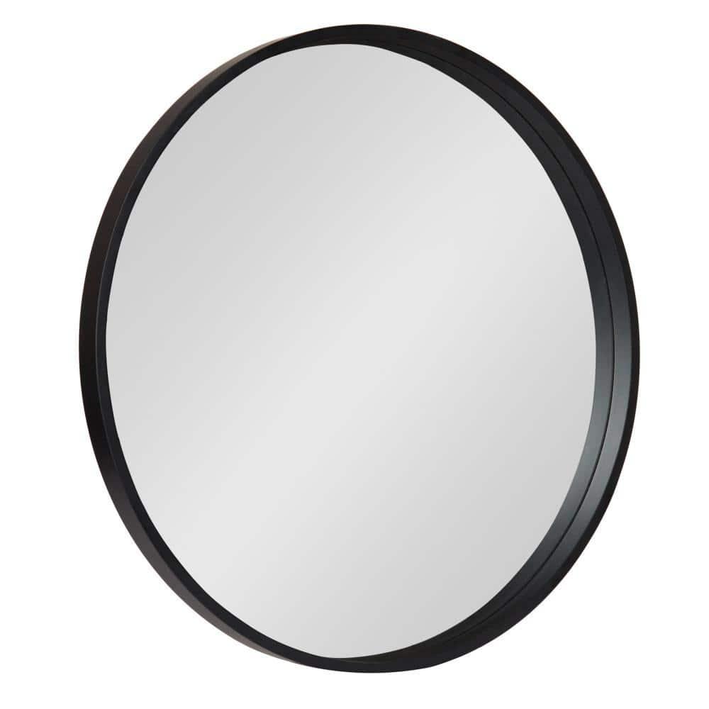 26" x 26" Travis Round Wood Accent Wall Mirror Black - Kate & Laurel All Things Decor: MDF, No Assembly Required