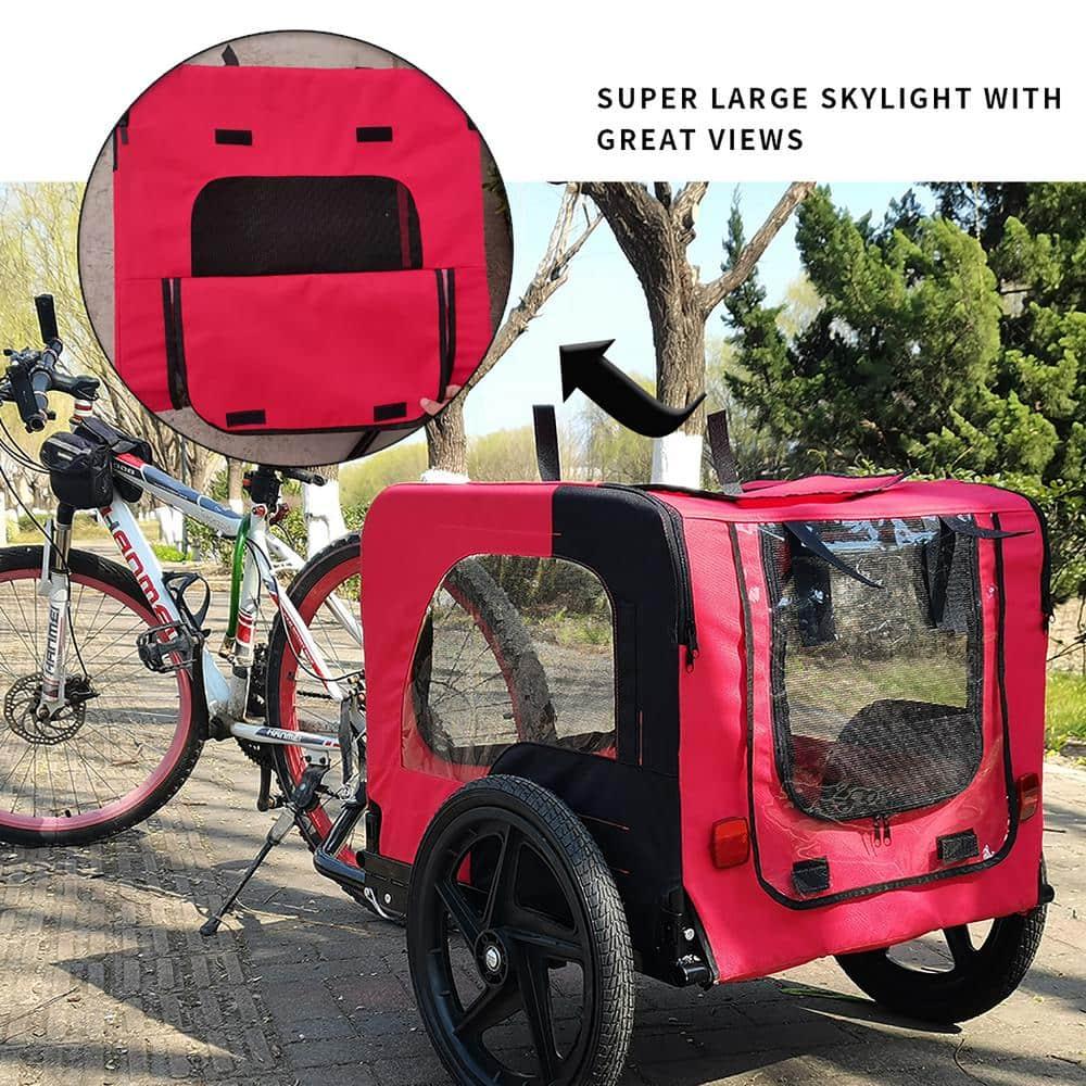 EEPHO Bicycle trailer for pets outdoor foldable red color dog trailer with reflectors and safty flag