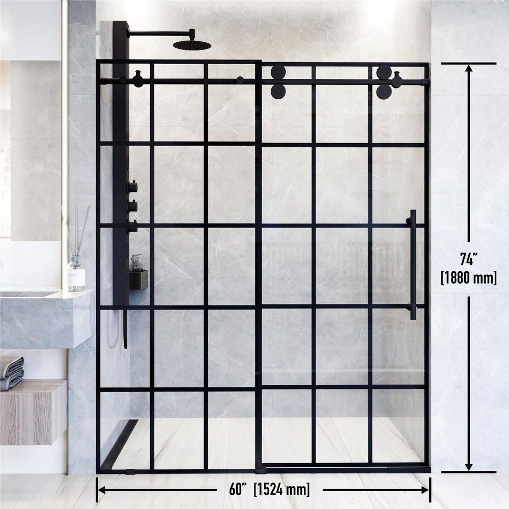Elan 56-60" W x 74" H Sliding Frameless Shower Door with 3/8" Grid Clear Glass