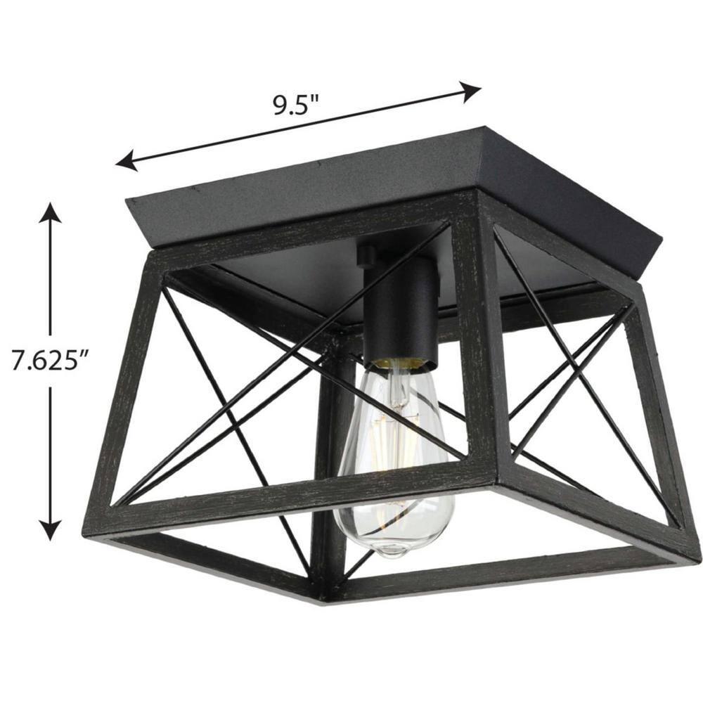 Progress Lighting Briarwood 1-Light Flush Mount, Textured Black, Faux-Painted Wood Enclosure