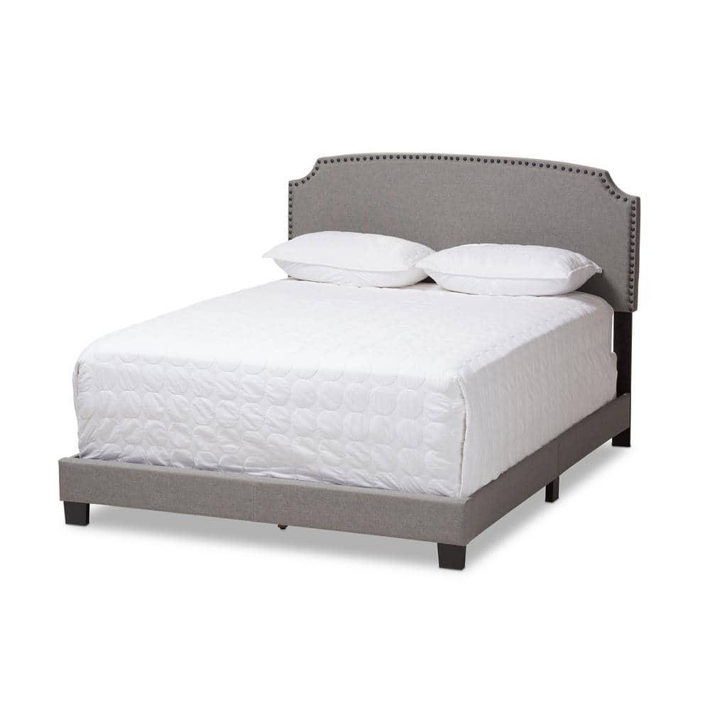 Queen Odette Upholstered Bed with Nailhead Trim - Baxton Studio: Hardwood Frame, Polyester Fill