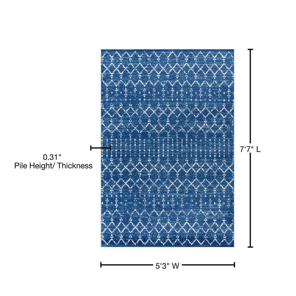 JONATHAN Y Moroccan HYPE Boho Vintage Diamond Blue/White 5 ft. x 8 ft. Area Rug