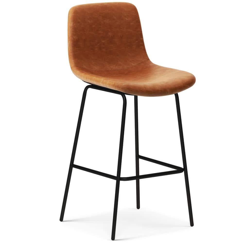 Simpli Home Jolie Upholstered Vegan Faux Leather Contemporary Counter Stool with Padded Bucket Seat and Footrest (Set of 2)