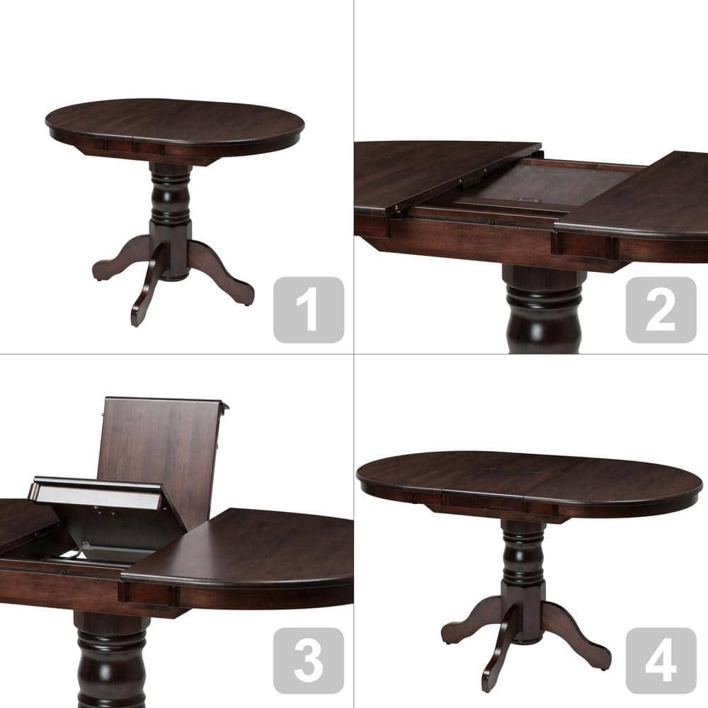 CorLiving Dillon Cappuccino Extendable Oval Dining Table with Wood Pedestal Base