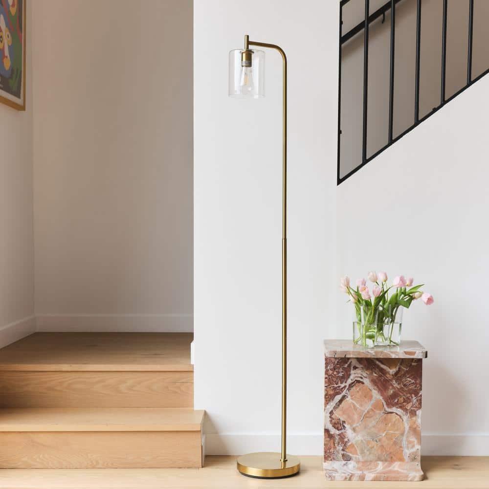 Brightech Elizabeth 66 in. Brass Industrial LED Floor Lamp with Glass Shade and Edison Bulb, Gold