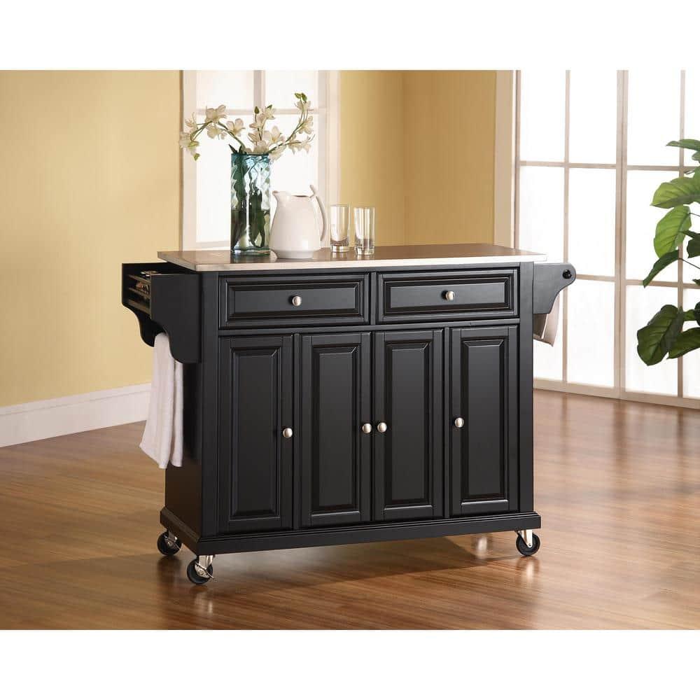 Crosley Furniture Wood/Stainless Steel Kitchen Cart in Black and Silver