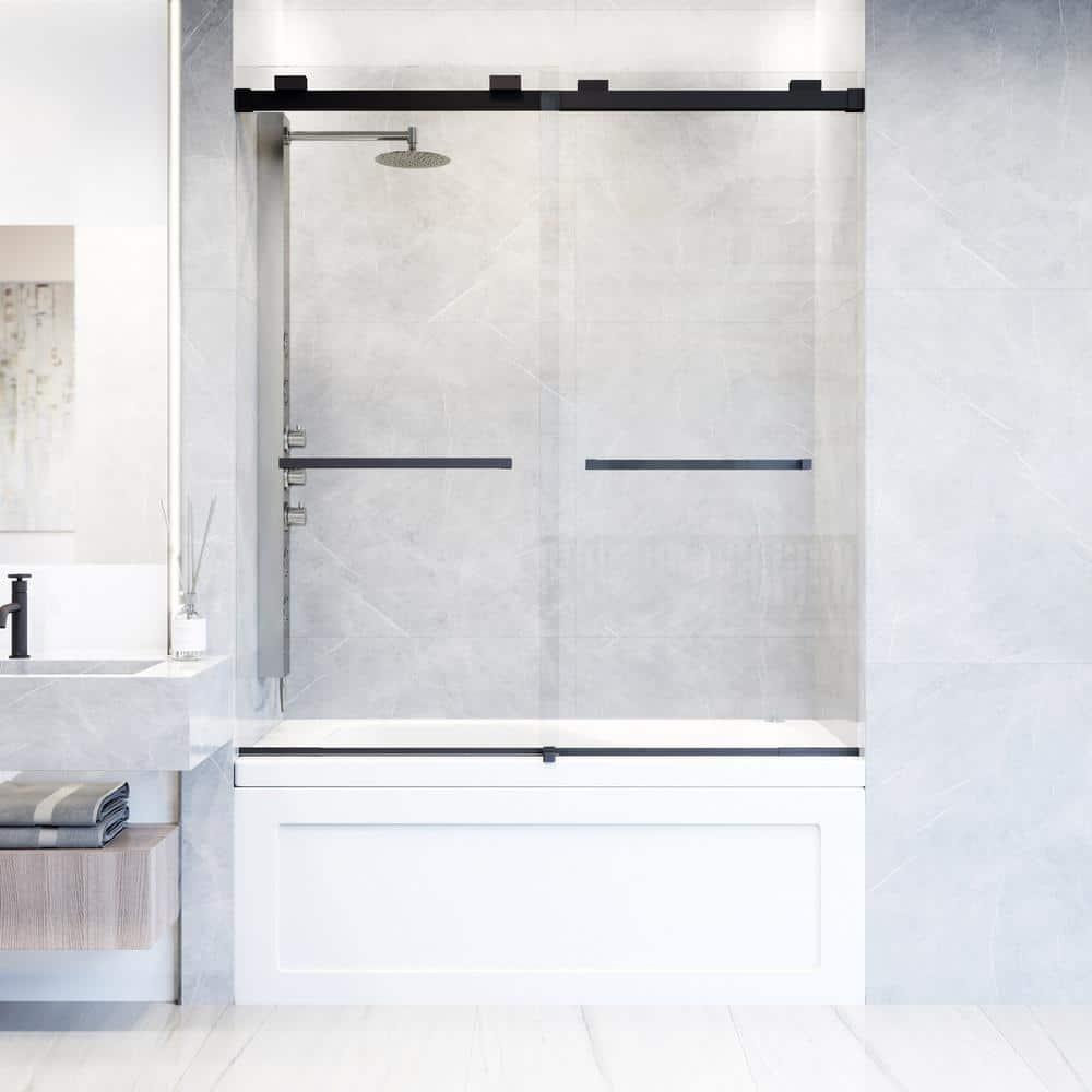 Houston 56-60" W x 66" H Double Sliding Frameless Tub Door with 3/8" Clear Glass