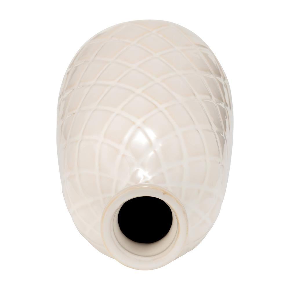 Sagebrook Home 12" Ceramic Vase - Contemporary Plaid Textured Ivory/Beige Vase For Floral Arrangements - Decorative Table Accent for Home or Office