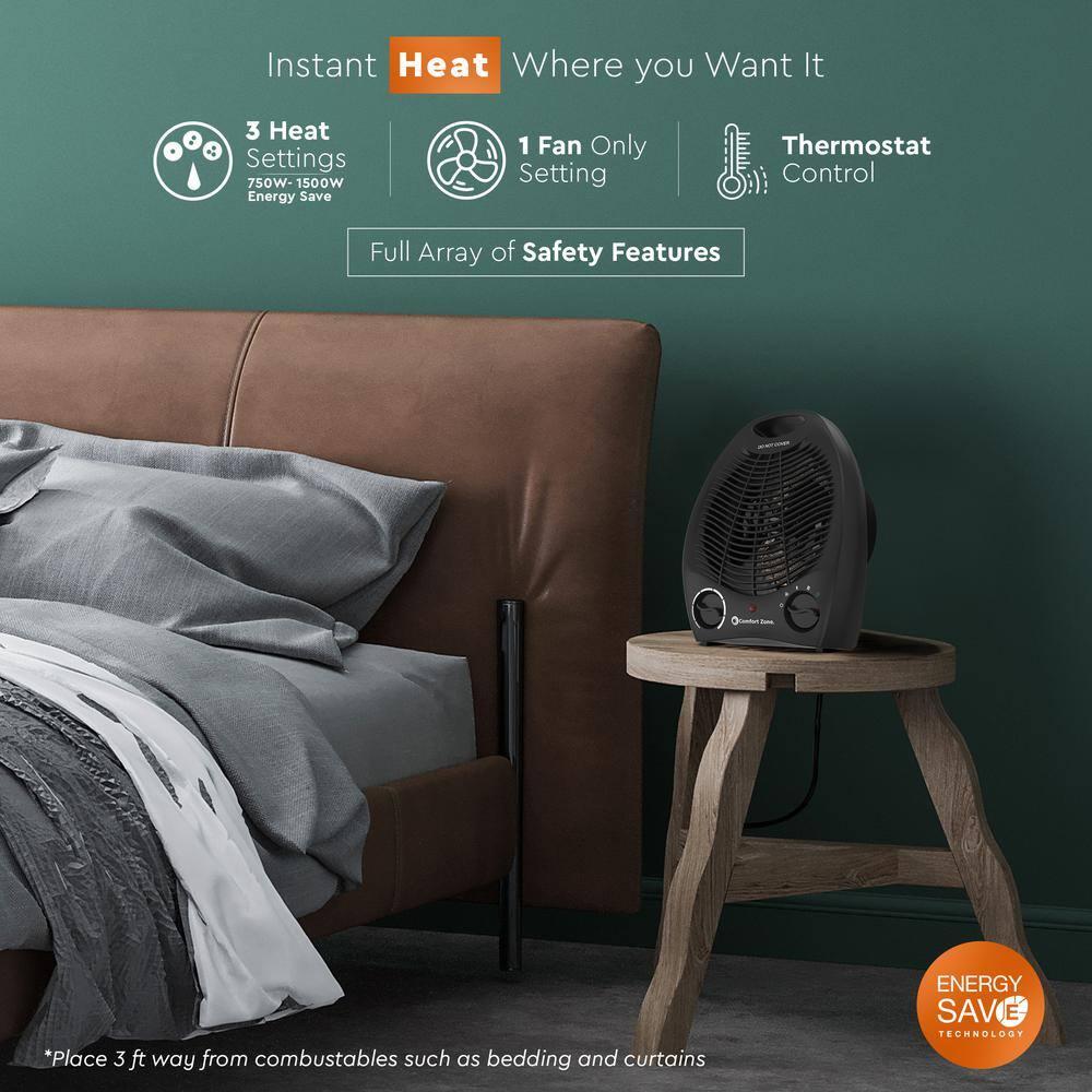 Comfort Zone Fan-Forced Portable Space Heater with Thermostat, Black