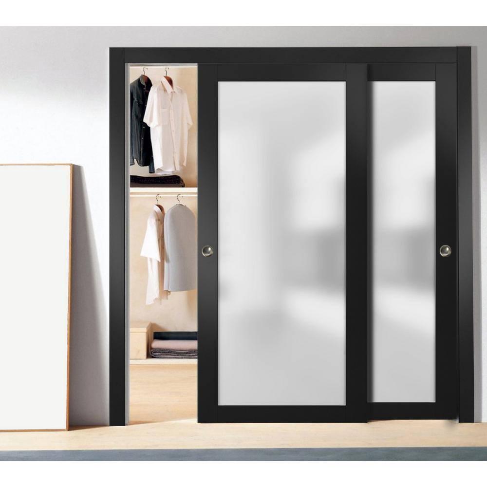 Sliding Closet Frosted Glass Bypass Doors 64 x 84 inches with Hardware