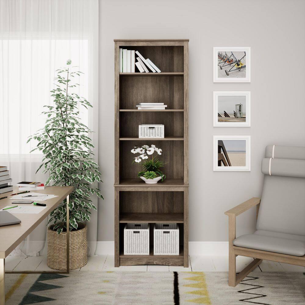 Prepac Tall 6-Shelf Bookcase, Drifted Gray