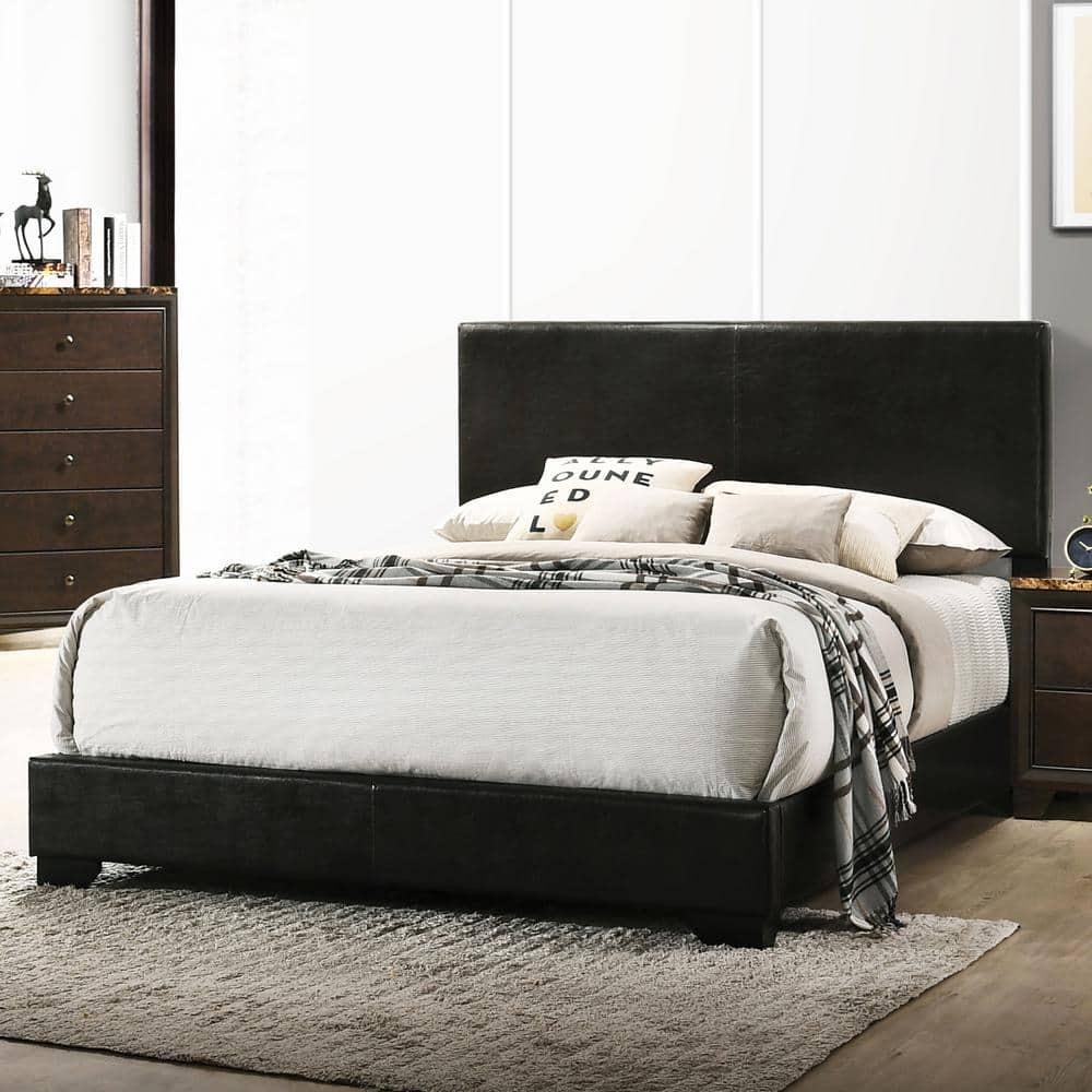 Coaster Conner Queen Faux Leather Upholstered Panel Bed Black