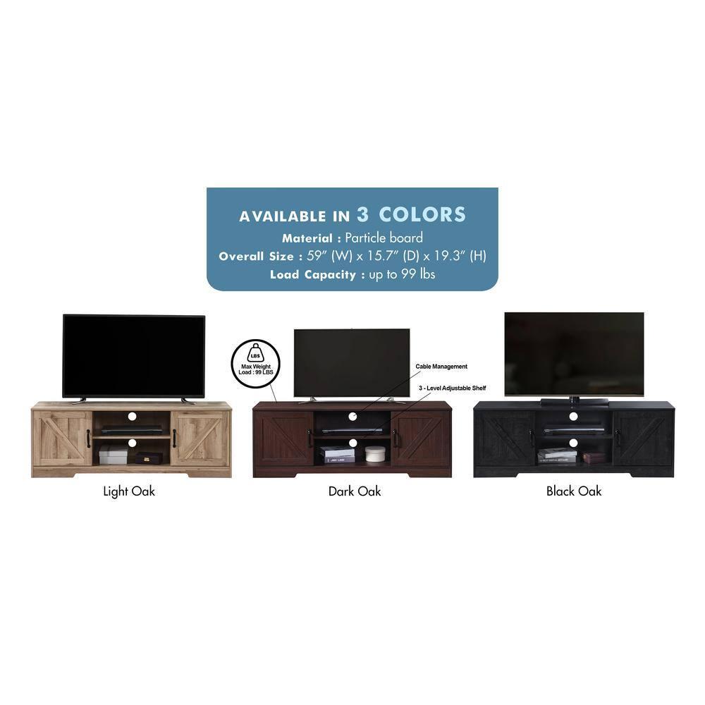 AndMakers 59 in. Farmhouse Black Oak TV Stand For TVs Up To 59" with 2 Storage Cabinets, Wood Barn Door Media Television Console Table With Storage