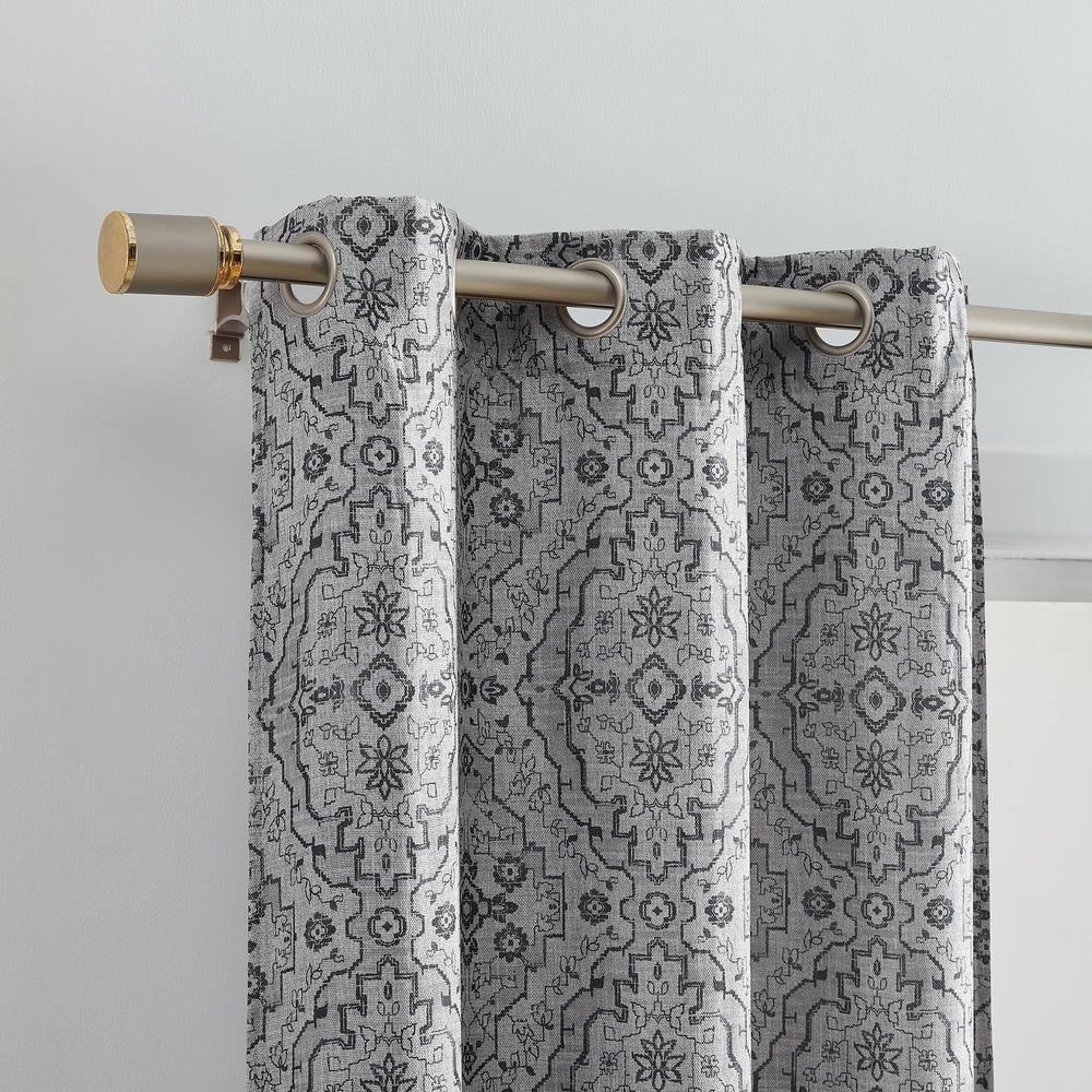 Berber Ikat Print Blackout Window Curtain Panel, Set of 2 - 37" x 63" - Charcoal - Elrene Home Fashions