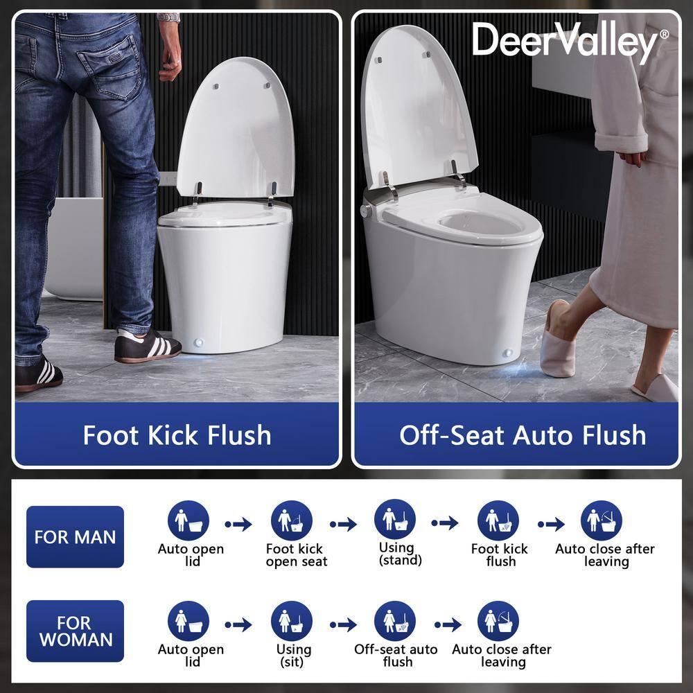 DeerValley DV-1S0150-V3 Smart Bidet Toilet Elongated, Auto Open/Close Lid, Seat Heat, Foot Kick & Blackout Flush, Premium