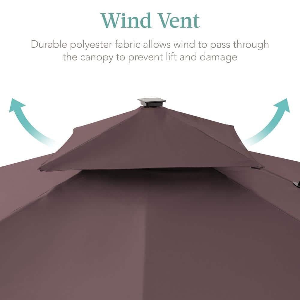 Best Choice Products 10x10ft 2-Tier Square Outdoor Solar LED Cantilever Patio Umbrella w/ Base Included- Deep Taupe