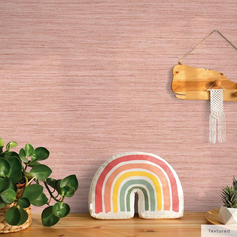 Tempaper & Co.® Fauz Horizontal Grasscloth Removable Peel and Stick Wallpaper, Textured Salmon, 28 sq. ft.: Vinyl, Prepasted