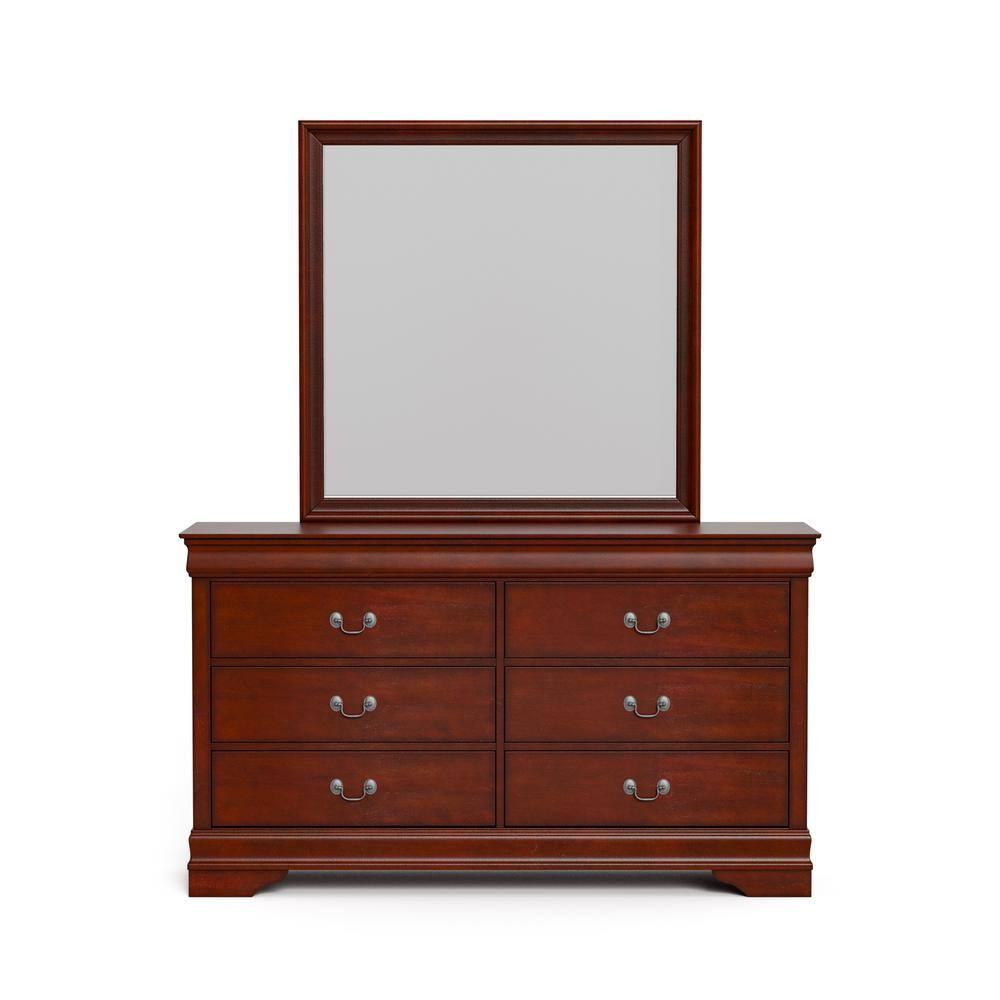 Furniture of America Toni Wood 6-Drawer Dresser with Mirror in Cherry