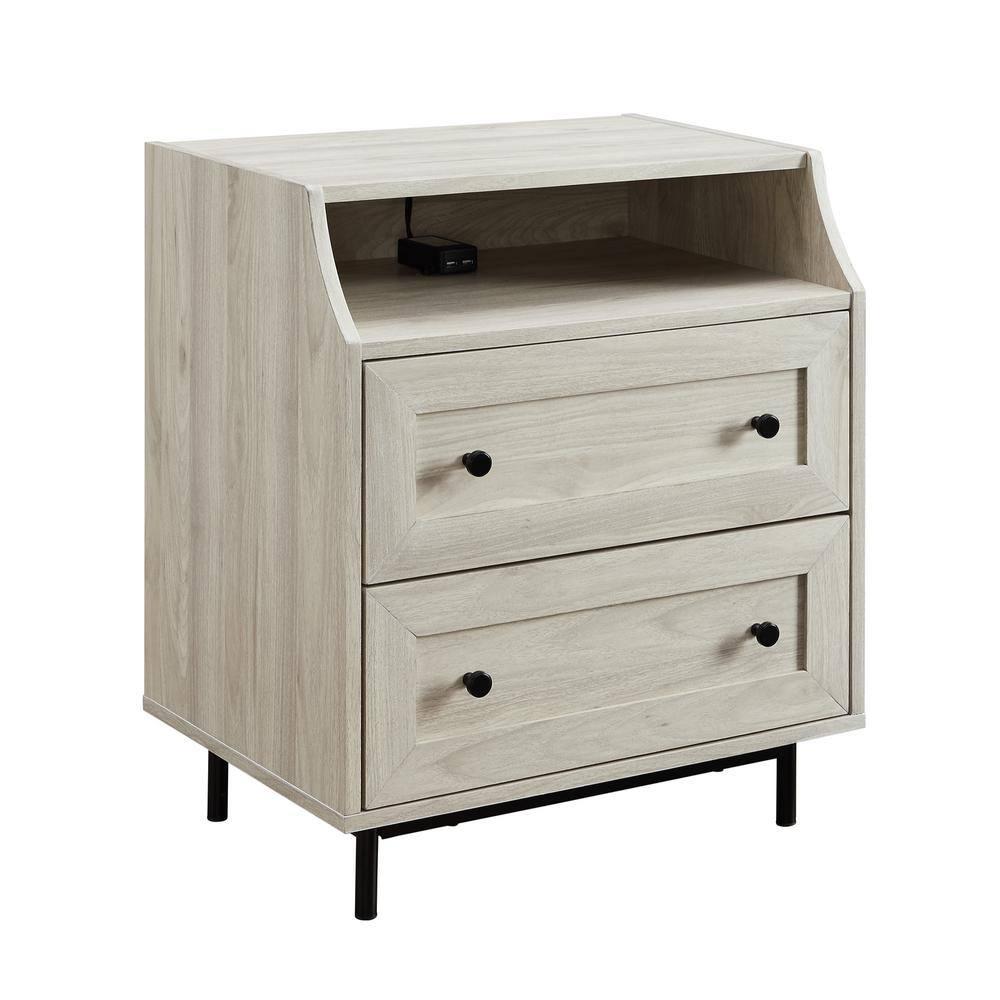 Walker Edison Modern 2 Drawer Nightstand with USB Port, Birch