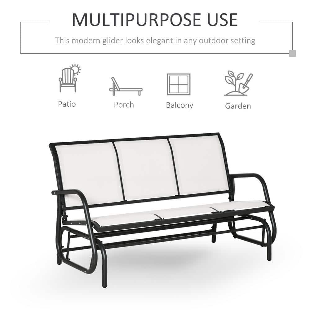 Outsunny Patio Glider Bench, Outdoor Porch Glider Swing with 3 Seats, Breathable Mesh Fabric, Metal Frame, Cream White