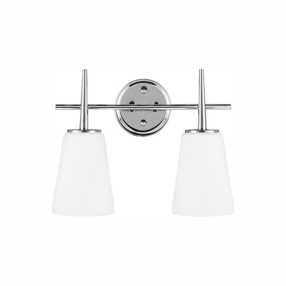 Chrome 2-Light LED Bathroom Vanity Fixture with Opal Glass Shade