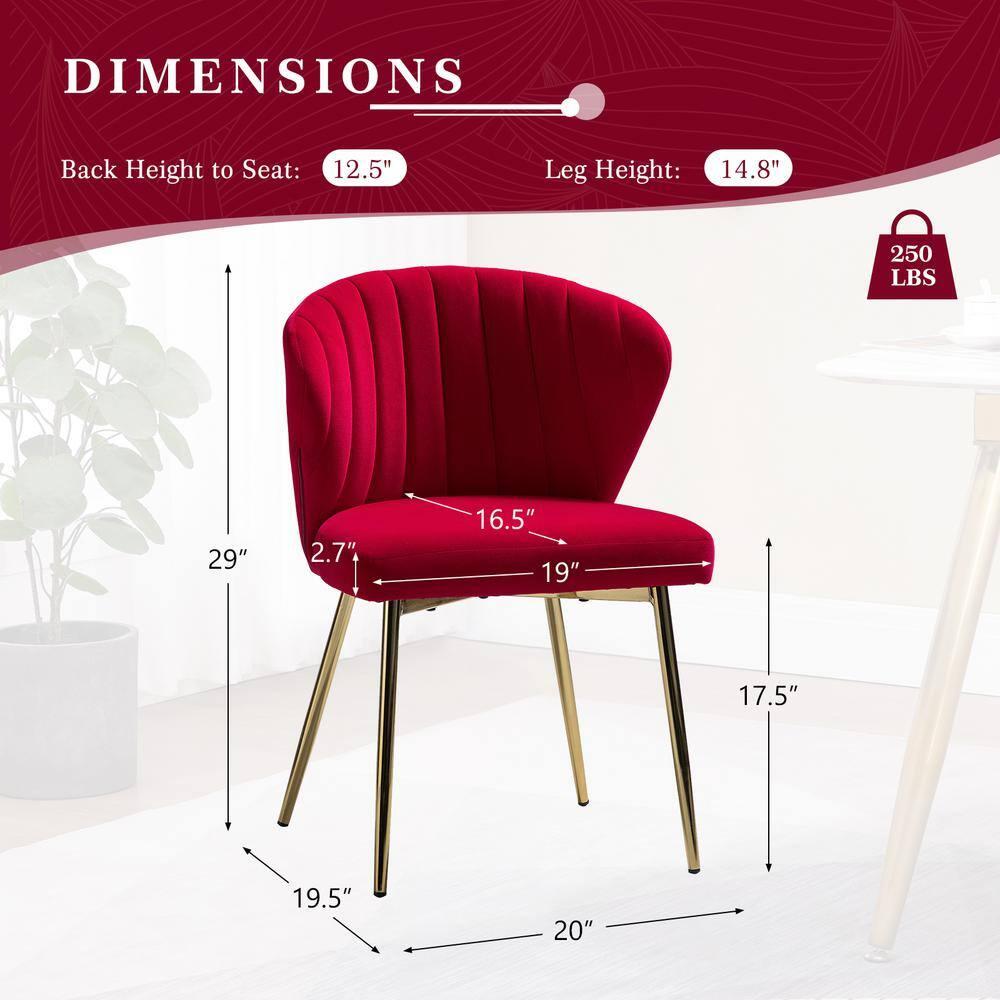 Velvet Upholstery Comfy Dining Chair Accent Channel Tufted Metal Legs Home Living Room Bedroom Kitchen Red