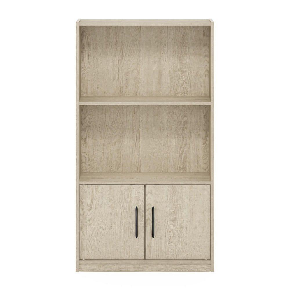 Furinno Gruen 2-Tier Open Shelf Bookcase with 2 Doors Storage Cabinet, Metropolitan Pine