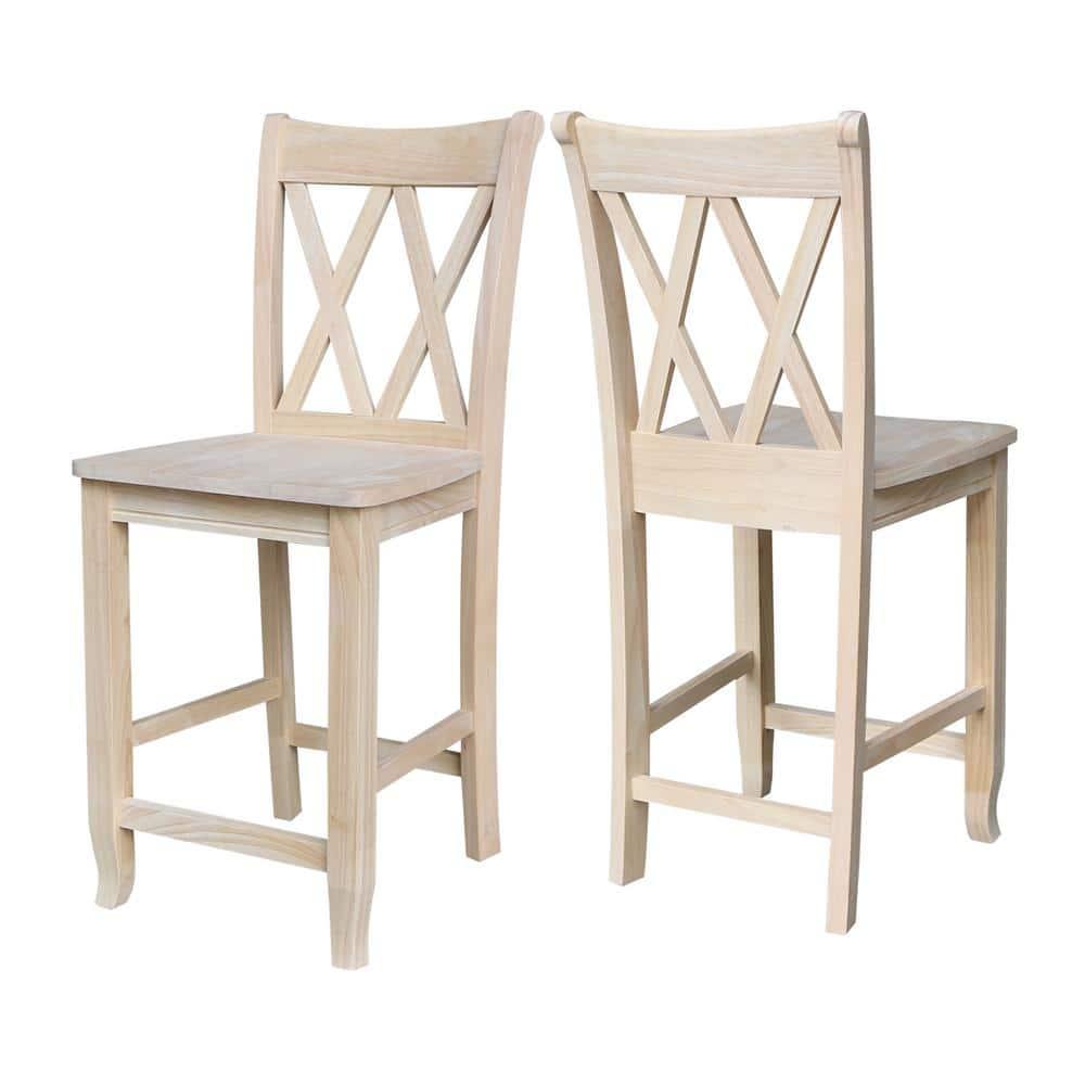 International Concepts 24" Double X Back Counter Height Barstool Unfinished: Solid Wood, Kitchen Island Seating