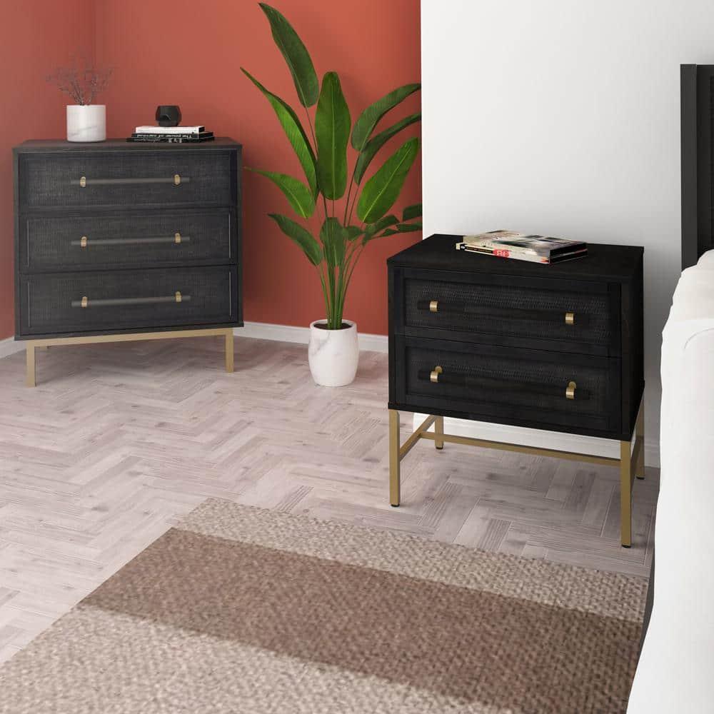 Hopper Studio Hopper Studio Sophia Solid Wood 2-Drawer Rattan Nightstand, Stylish Storage For Modern Homes