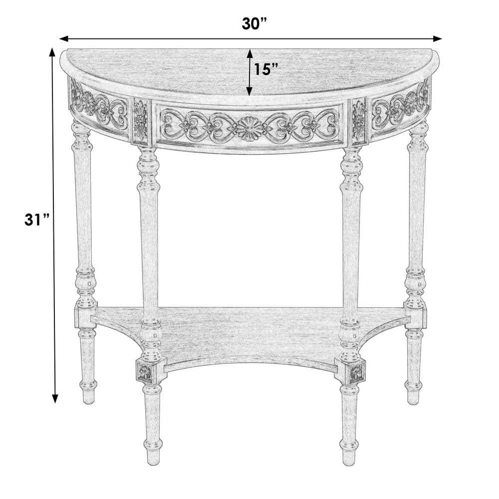 Antique Beige Wood Demilune Console Table with Storage
