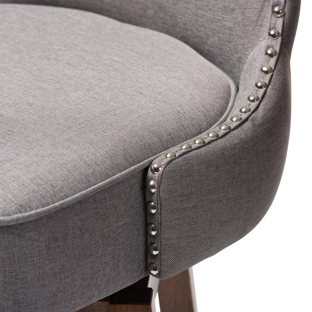 Gradisca Swivel Barstools with Button-Tufting & Nail Heads Trim: Polyester Upholstery - Baxton Studio