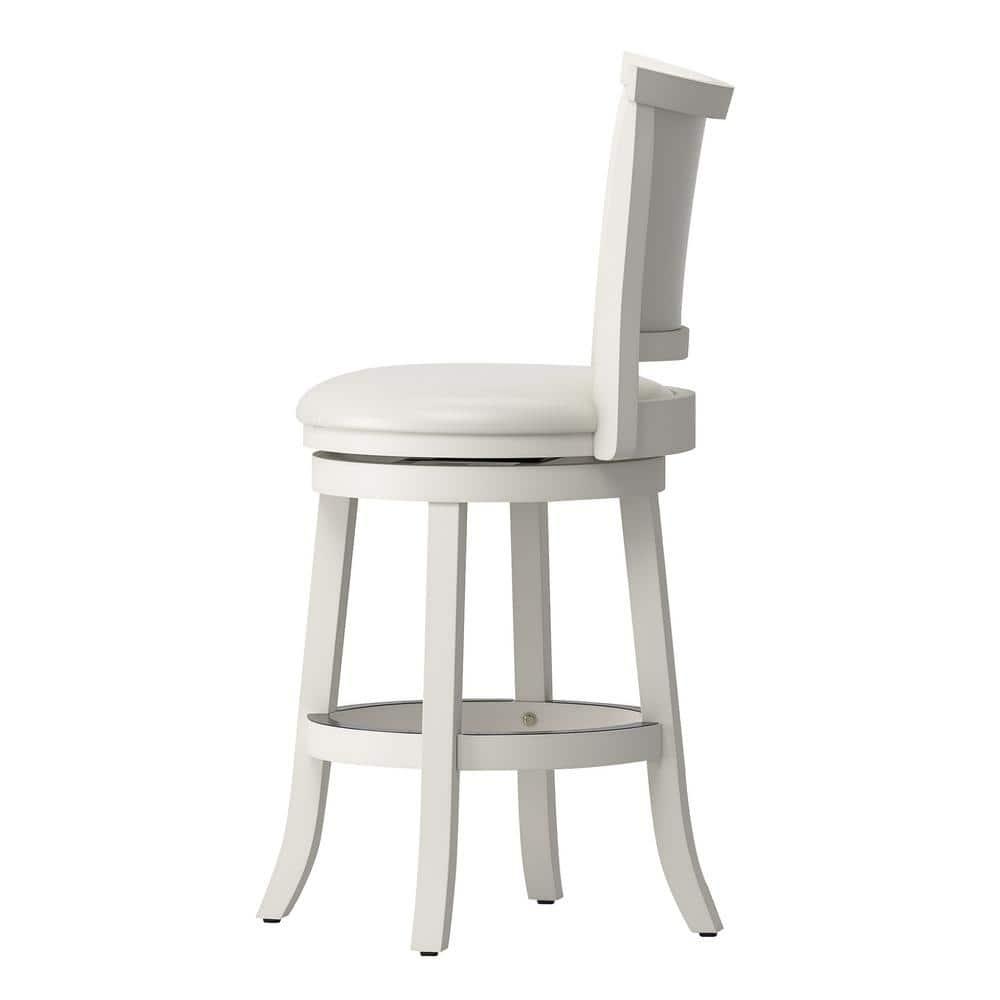CorLiving Wood Bar Stool Chair Set of 2 in White -Rotating Round Seat & Footrest
