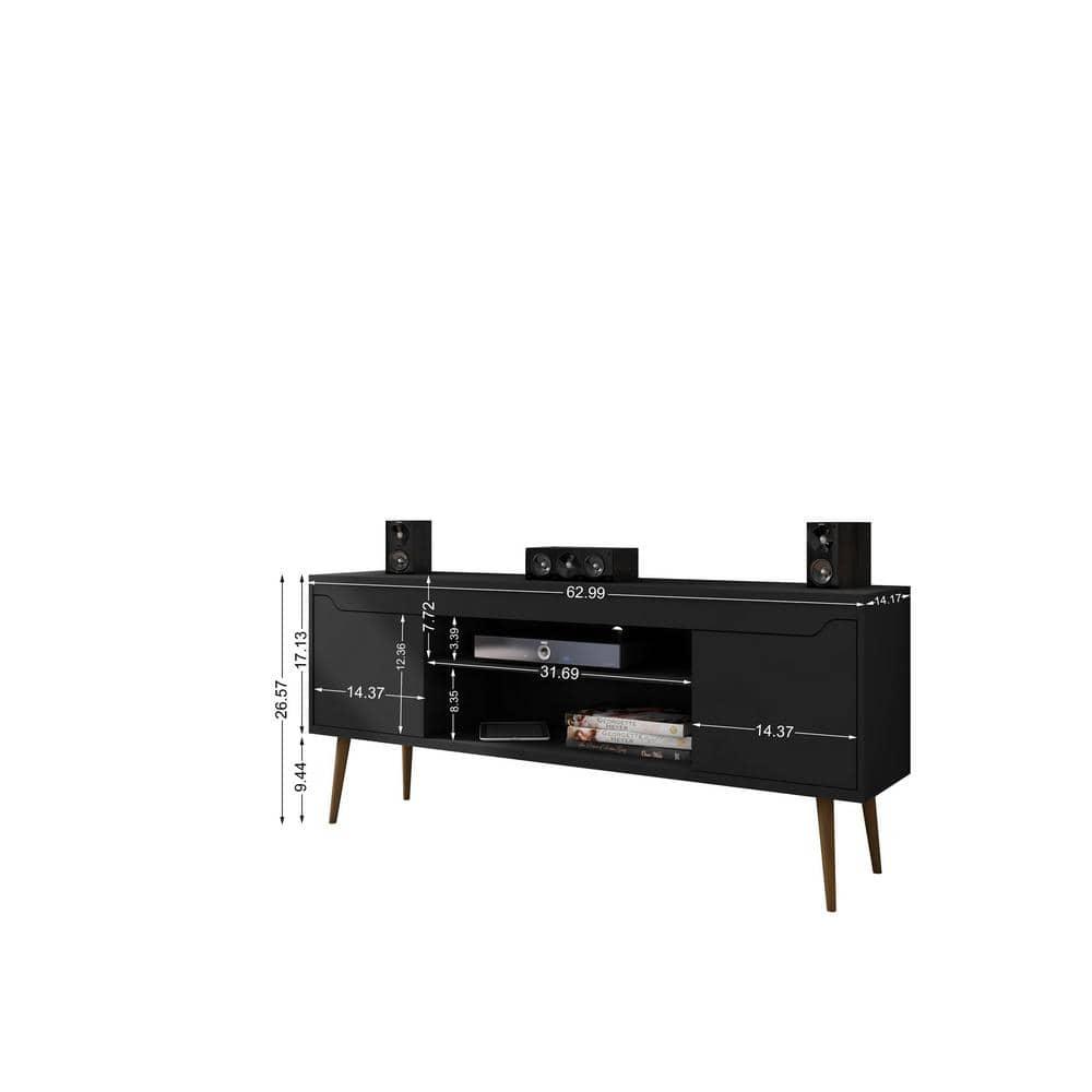 Bradley TV Stand for TVs up to 60" Black - Manhattan Comfort: Modern Entertainment Center with Open Shelves