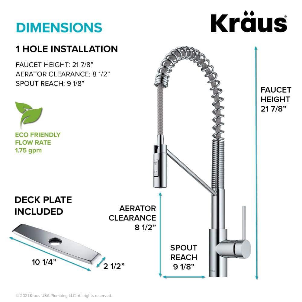 KRAUS Oletto Commercial Style Single Handle Pull Down Kitchen Faucet with QuickDock Top Mount Installation Assembly