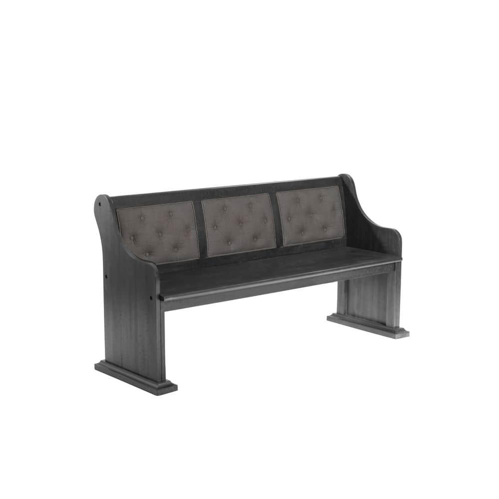 Dark Gray Wood Dining Set with Extendable Table + Gray Linen Chairs + Bench