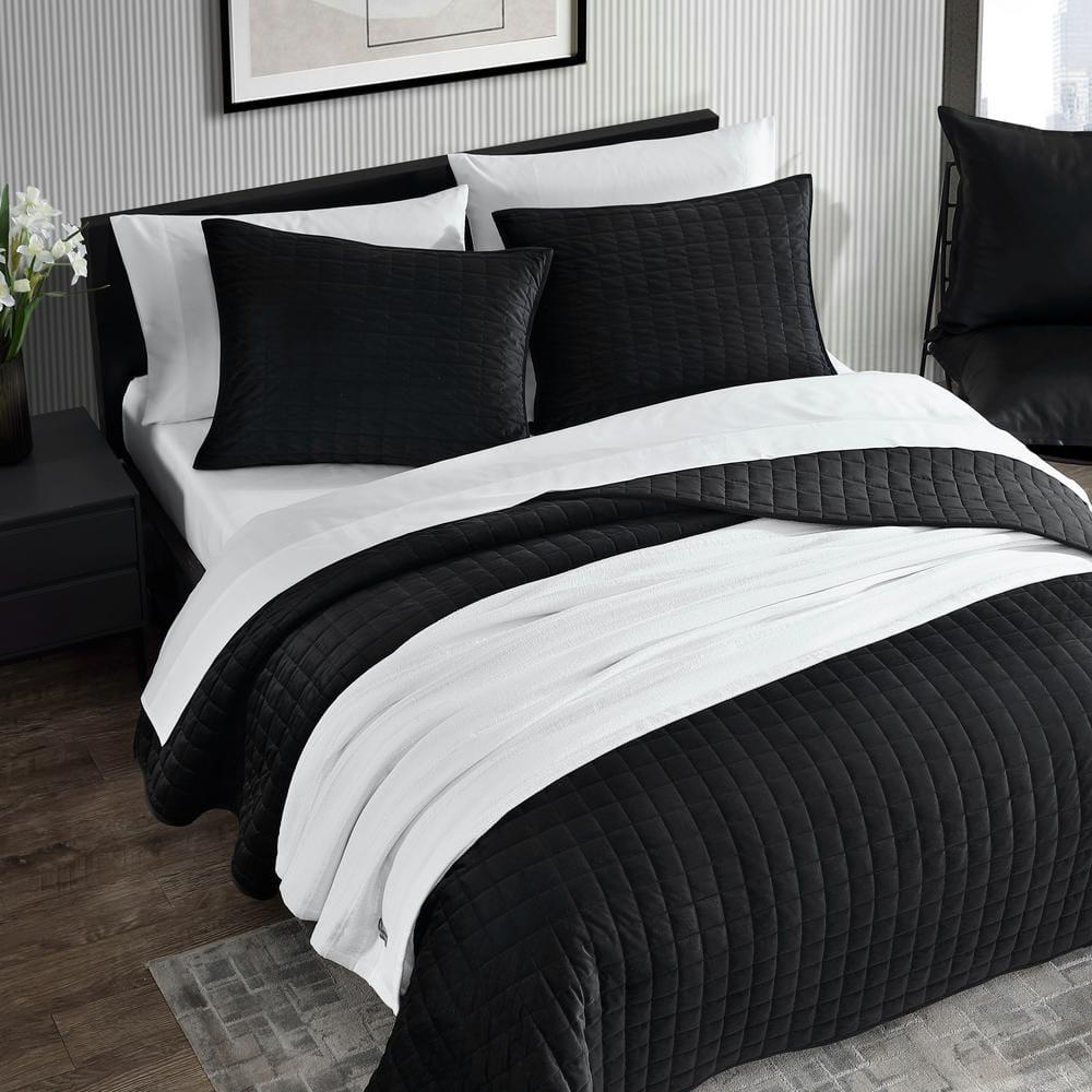 Vera Wang- King Quilt Set, Super Soft Bedding Set with Matching Shams, Modern Room Essentials (Diamond Black, King)