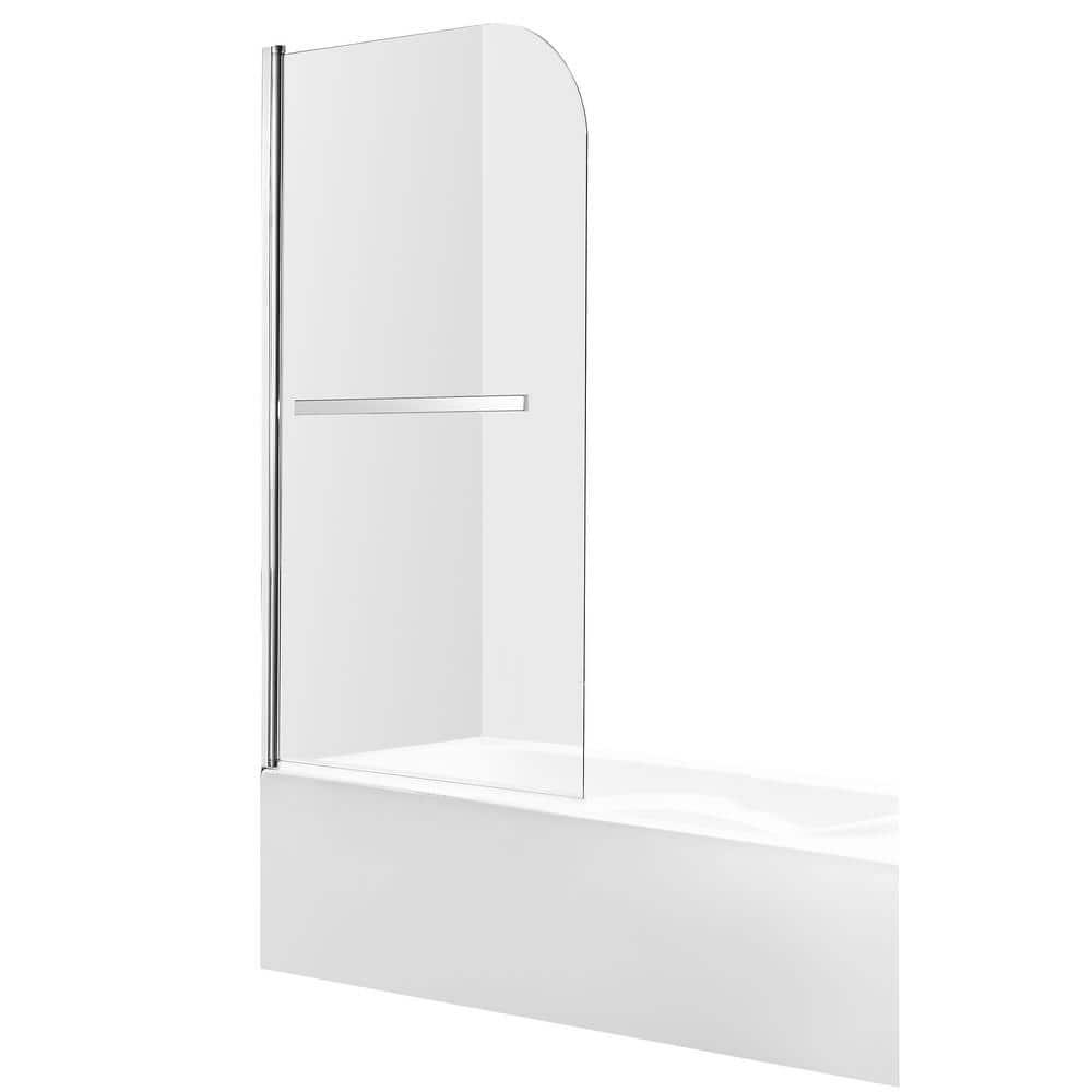 Myth 28 in. W x 56 in. H Hinged Frameless Tub Door with Tsunami Guard Technology