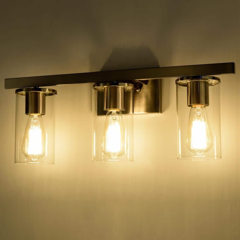 C Cattleya 3-Light Vanity Light with Clear Glass Shades Brushed Nickel Nickel Brushed