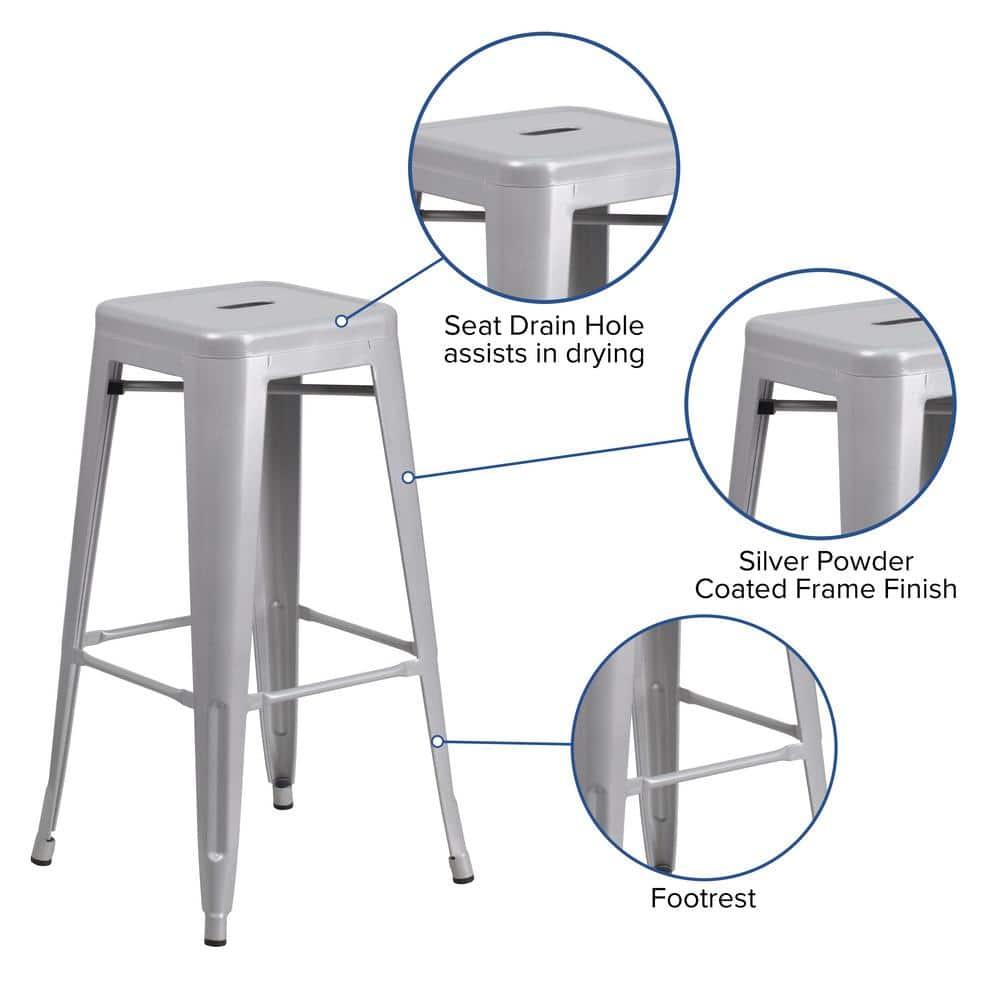 Flash Furniture Commercial Grade 30" High Backless Silver Metal Indoor-Outdoor Barstool with Square Seat