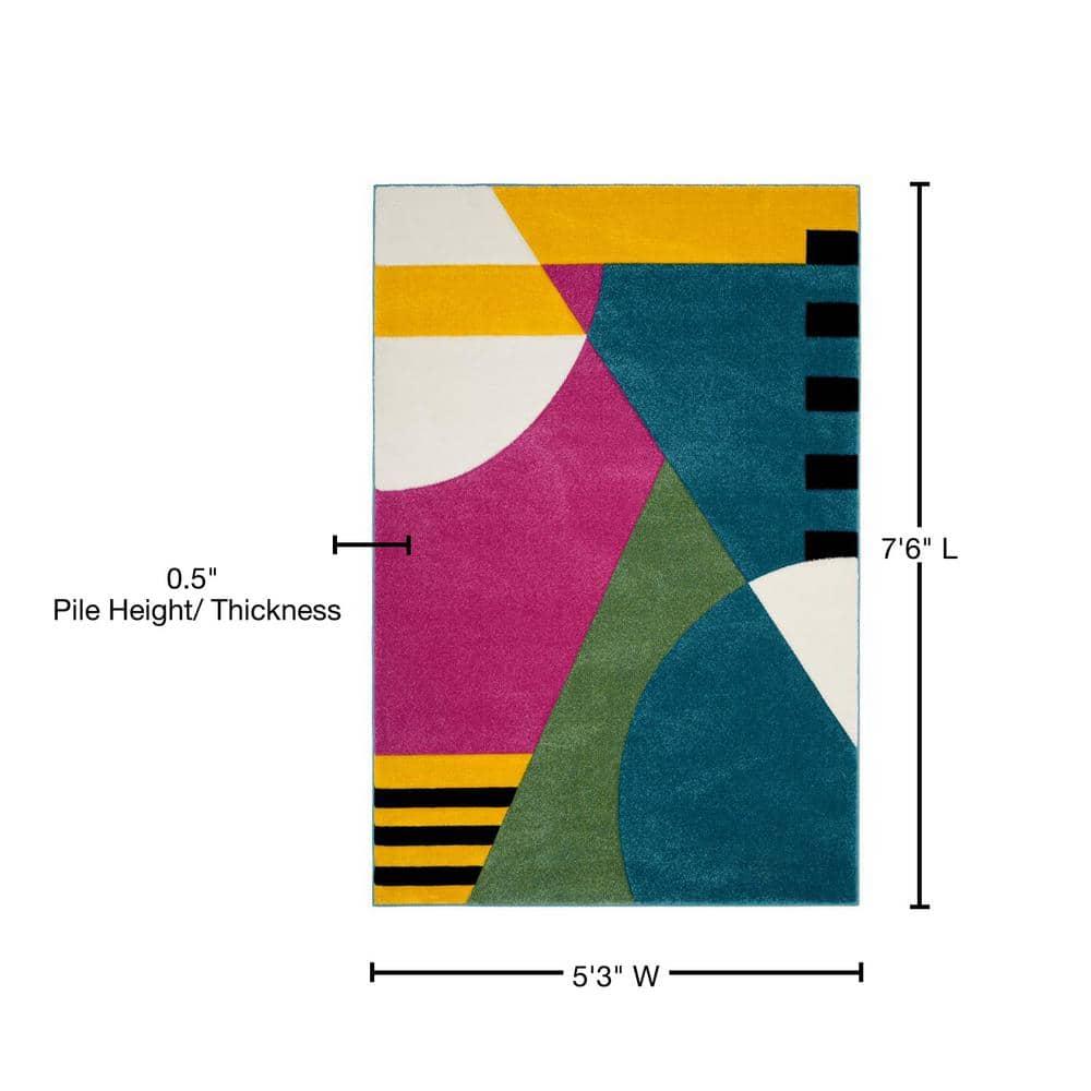 Hollywood HLW706 Power Loomed Area Rug - Peacock Blue/Fuchsia - 5'3"x7'6" - Safavieh.