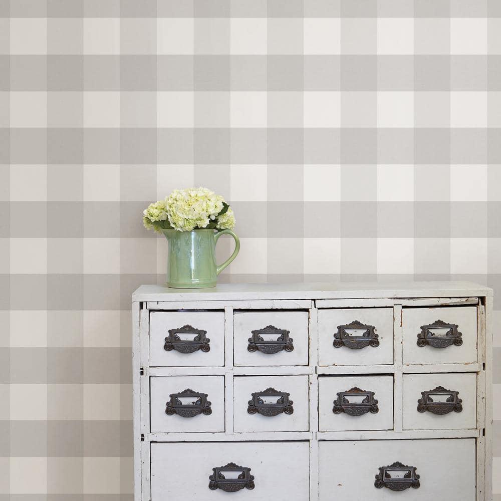 NuWallpaper Farmhouse Plaid Peel & Stick Wallpaper: Removable Vinyl, Self-Adhesive, Washable, Classic Gray Pattern, 30.75 Sq Ft Coverage