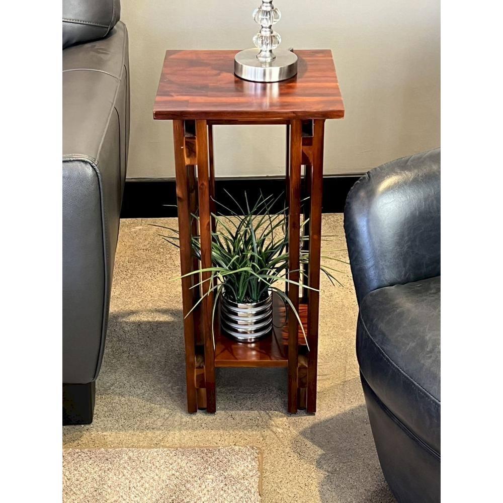 27.75"H x 13" Square Acacia Wood Architectural Plant/Telephone Table, Mahogany