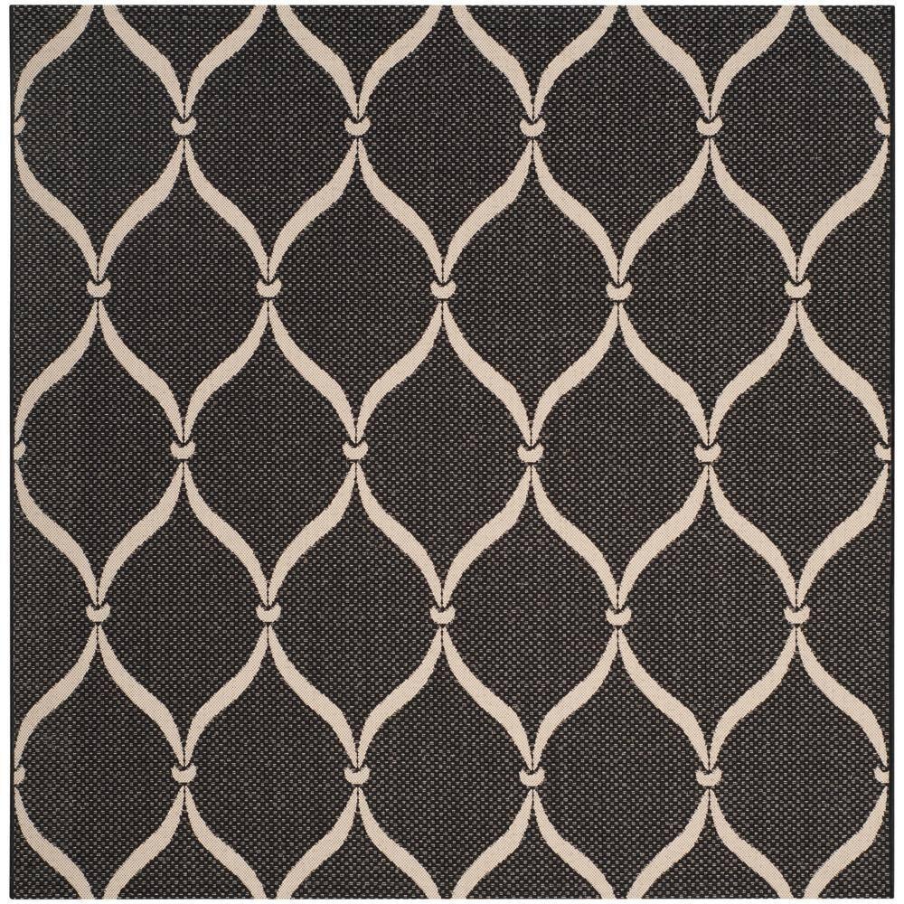 Courtyard CY6654 Power Loomed Indoor and Outdoor Area Rug - Black/Beige - 6'7"x6'7" - Safavieh