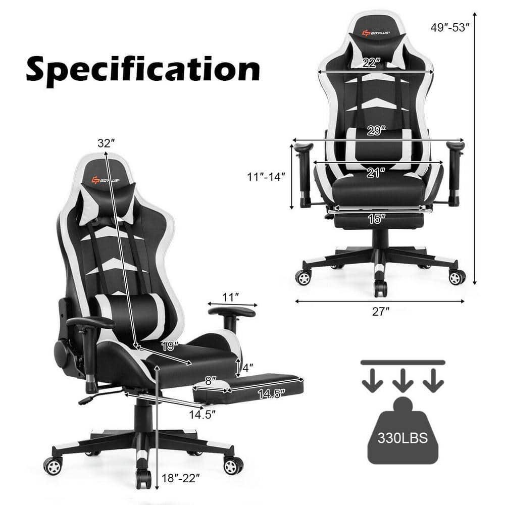 Costway Massage Gaming Chair Reclining Swivel Racing Office Chair with Footrest White